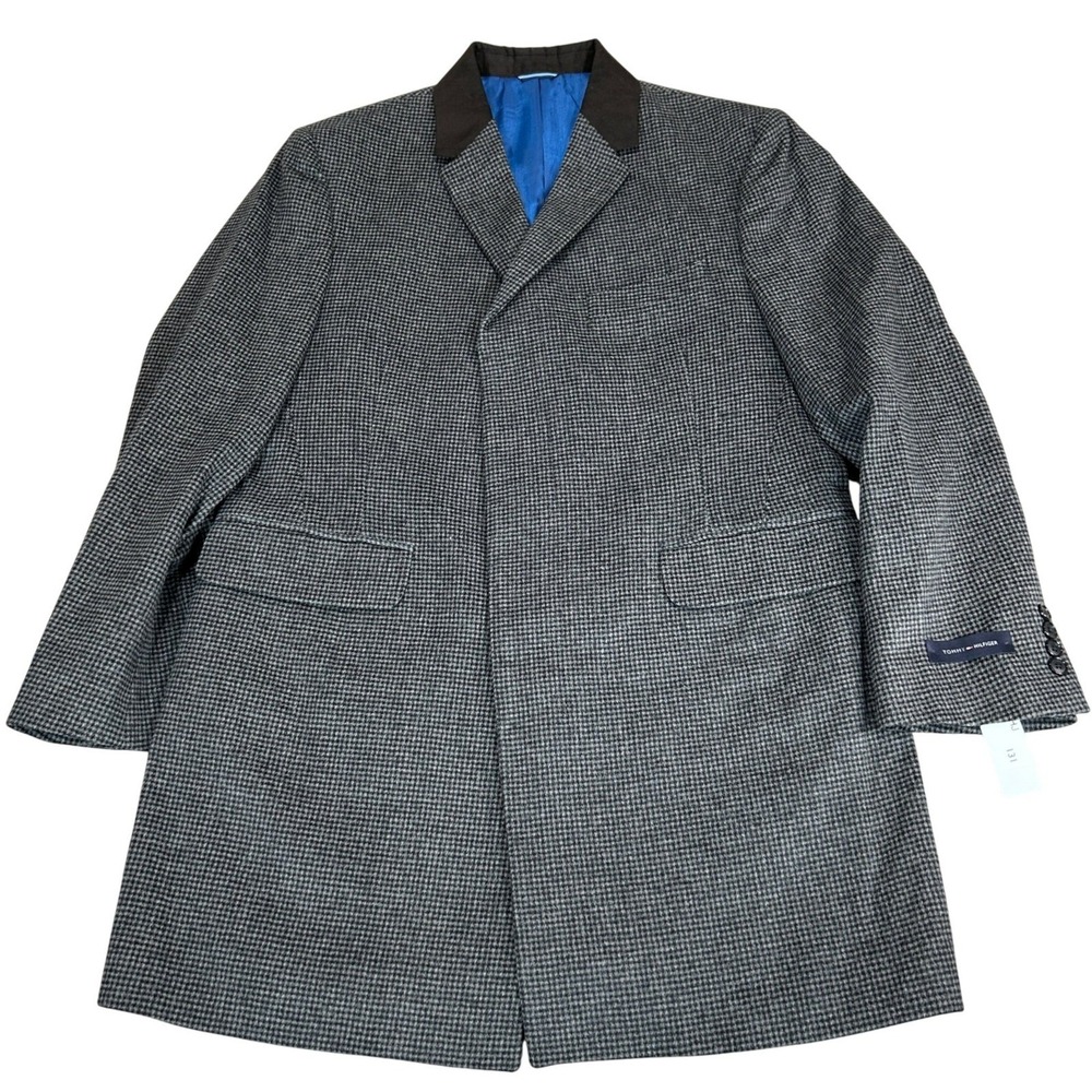 Tommy Hilfiger Mens Gray Houndstooth Wool Blend Overcoat Car Coat Size 40S